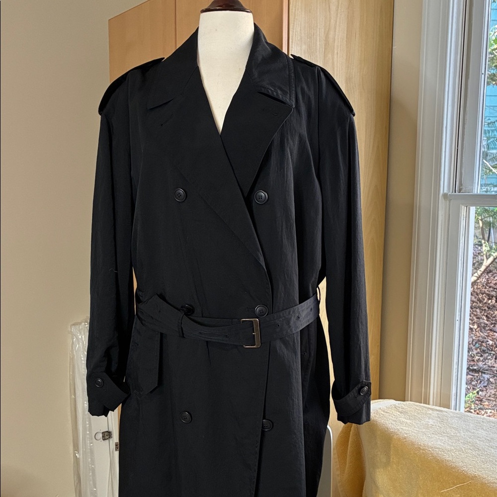 Sanyo Classic Black 80’s Lightweight Wool Lined Trench Coat for Men